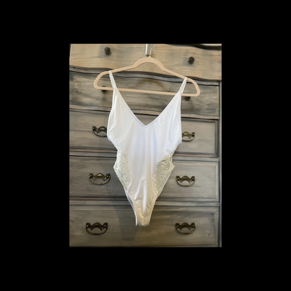White Lacey swim suit, Size M, One piece